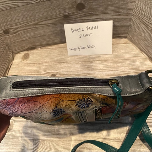 Used Anuschka Butterfly Paradise Large Crossbody Hobo Purse - Picture 13 of 14